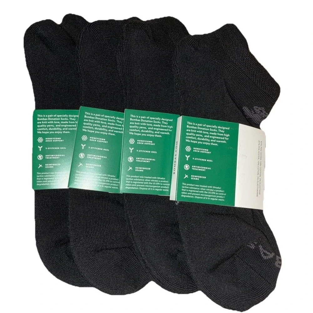BOMBAS Socks Men's XL (US 13.5-16) Black Gray Ankle Logo NEW Lot Of 4
